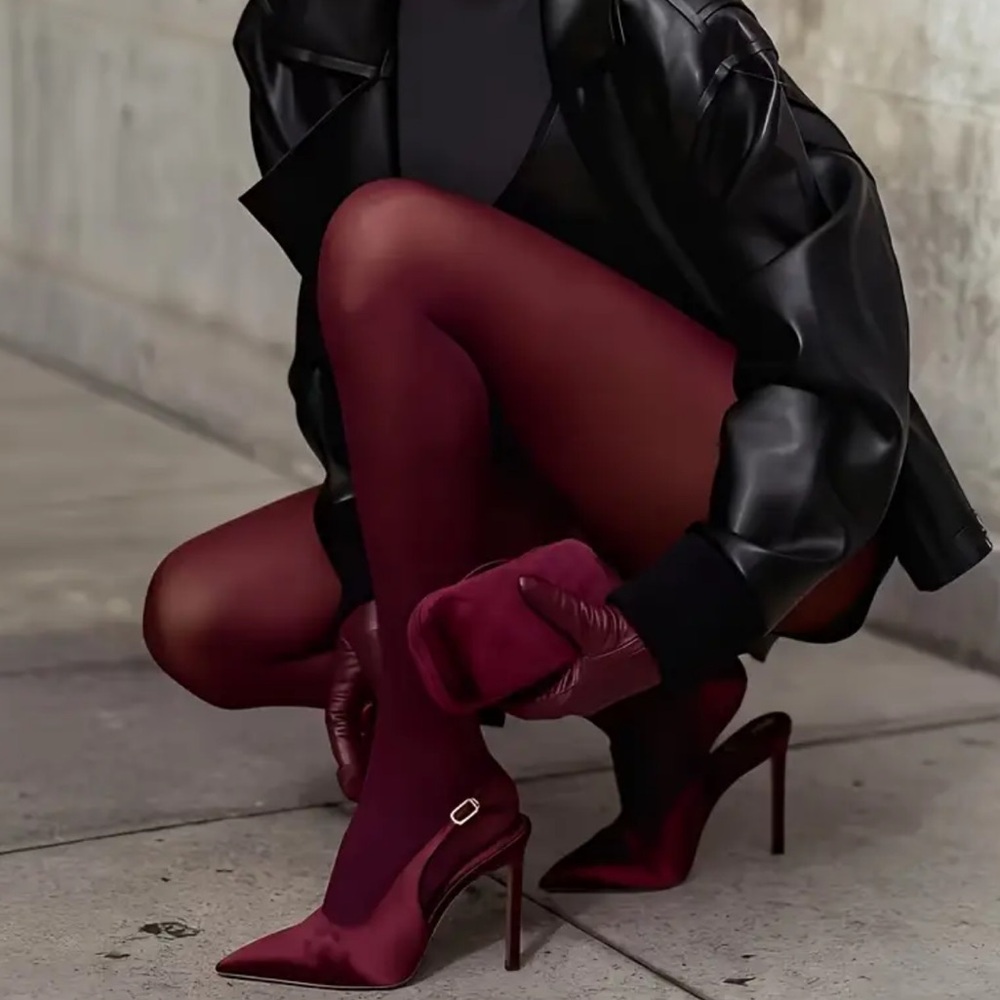 Burgundy Wine Red Sheer Tights